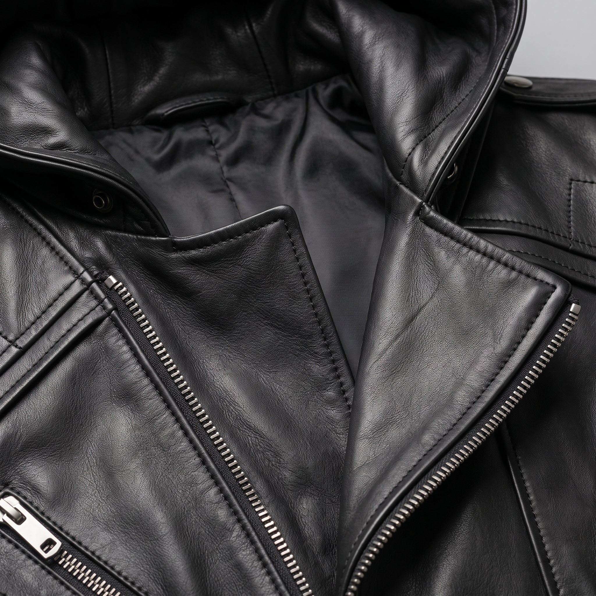 Men's Black Hooded Leather Biker Jacket — Abbercourt
