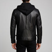 Men's Black Hooded Leather Biker Jacket — Berden