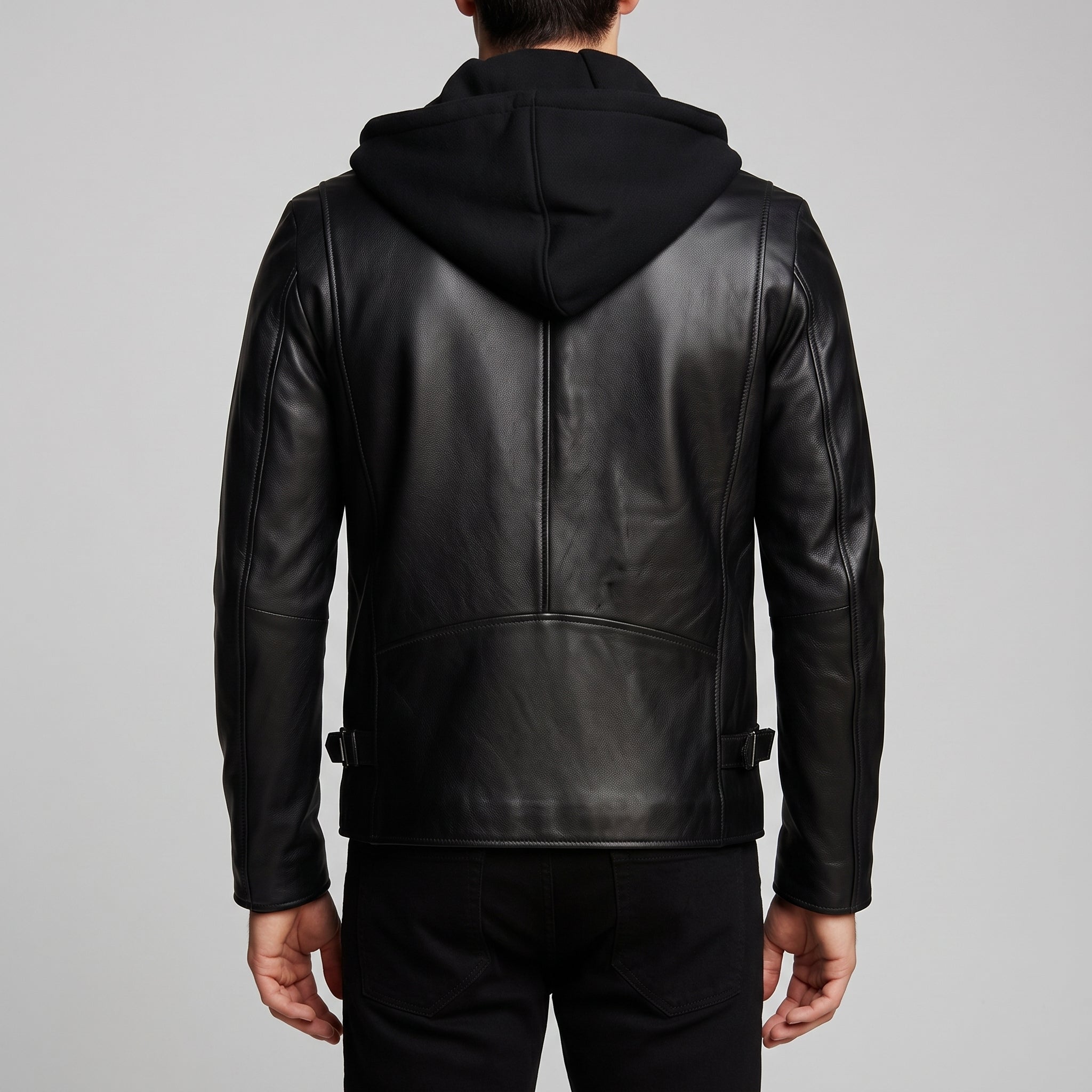 Men's Black Hooded Leather Biker Jacket — Berden