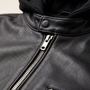 Men's Black Hooded Leather Biker Jacket — Berden