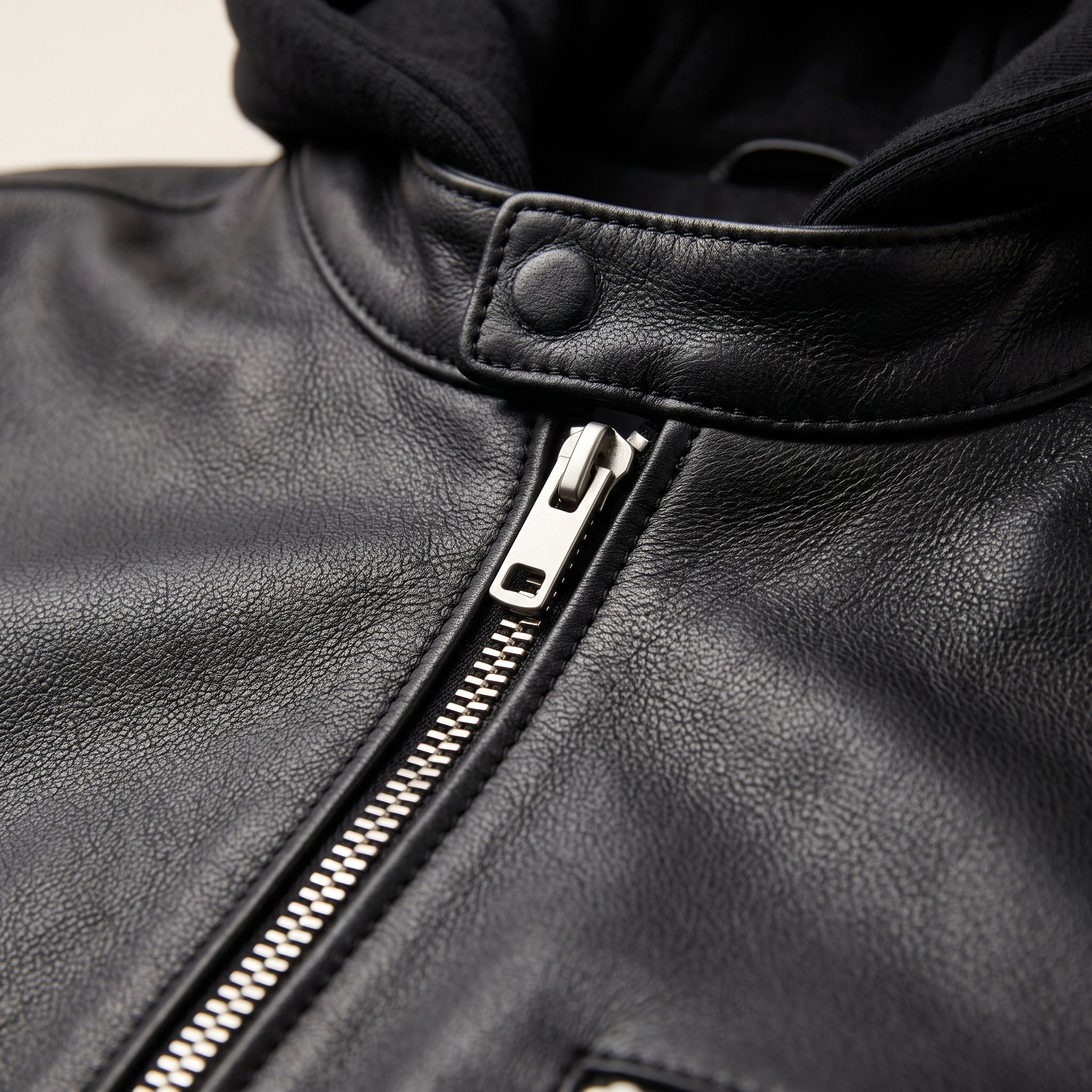 Men's Black Hooded Leather Biker Jacket — Berden