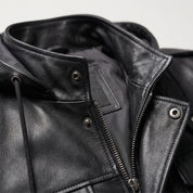 Men's Black Hooded Leather Biker Jacket — Cranshaw
