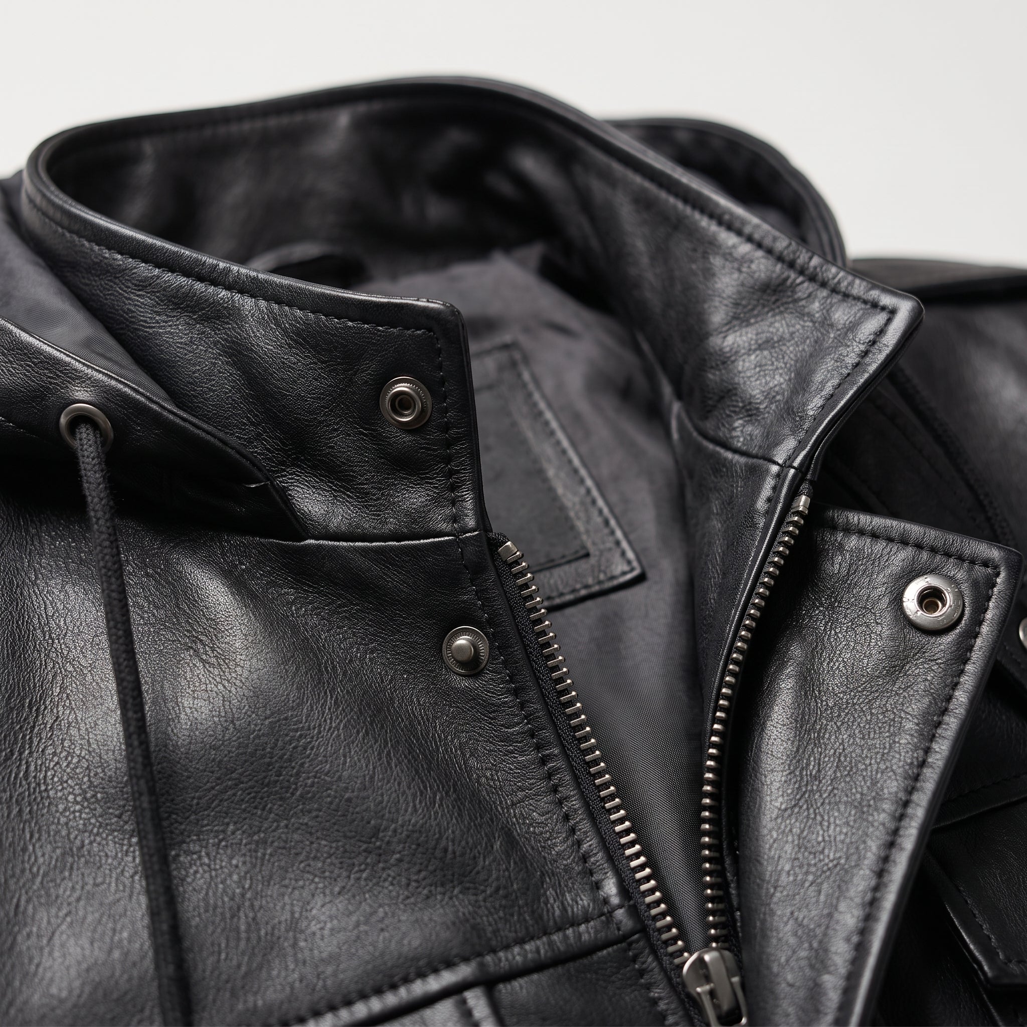 Men's Black Hooded Leather Biker Jacket — Cranshaw