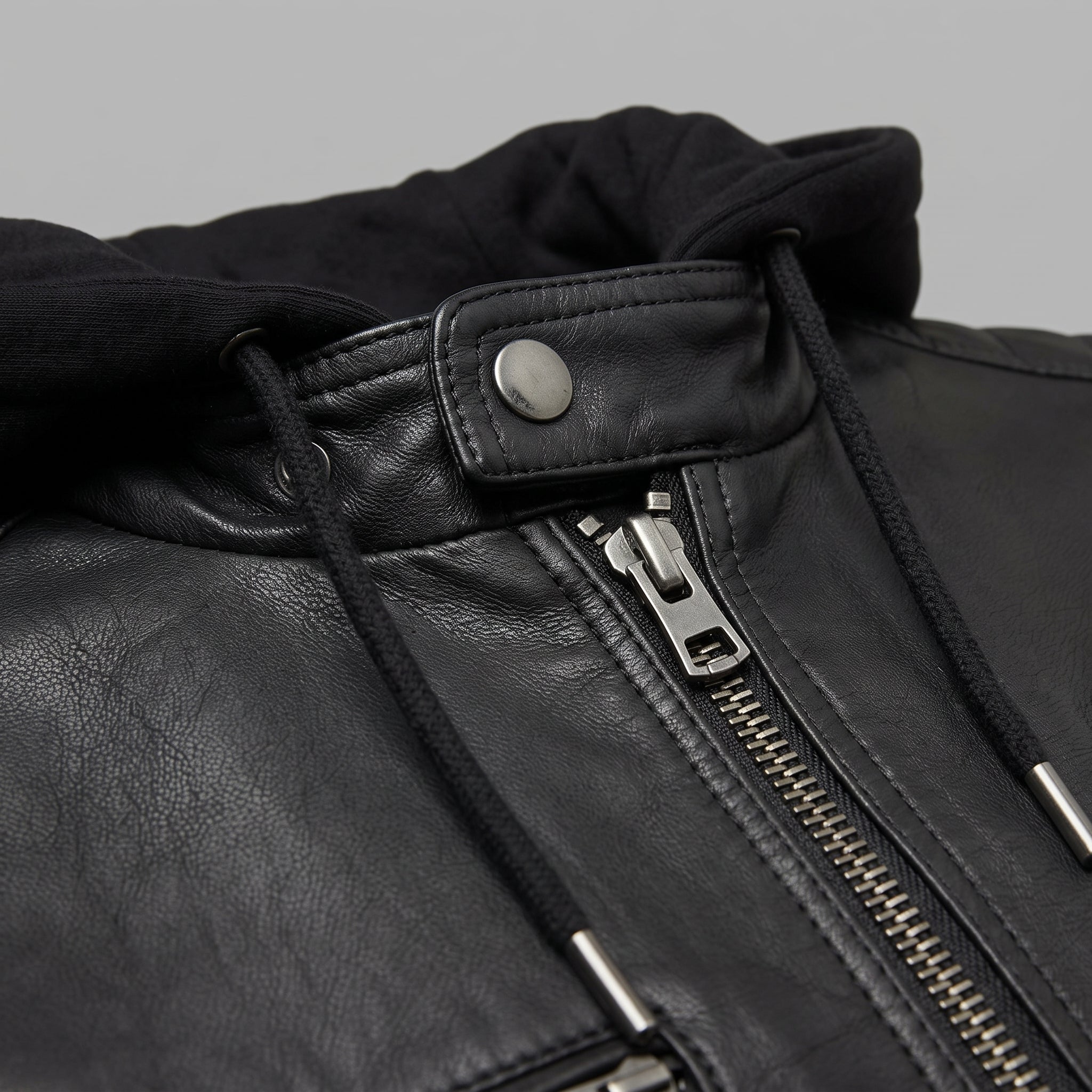 Men's Black Hooded Leather Bomber Jacket — Farrow