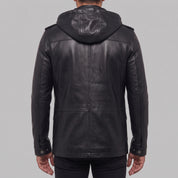 Men's Black Hooded Leather Biker Jacket — Cranshaw