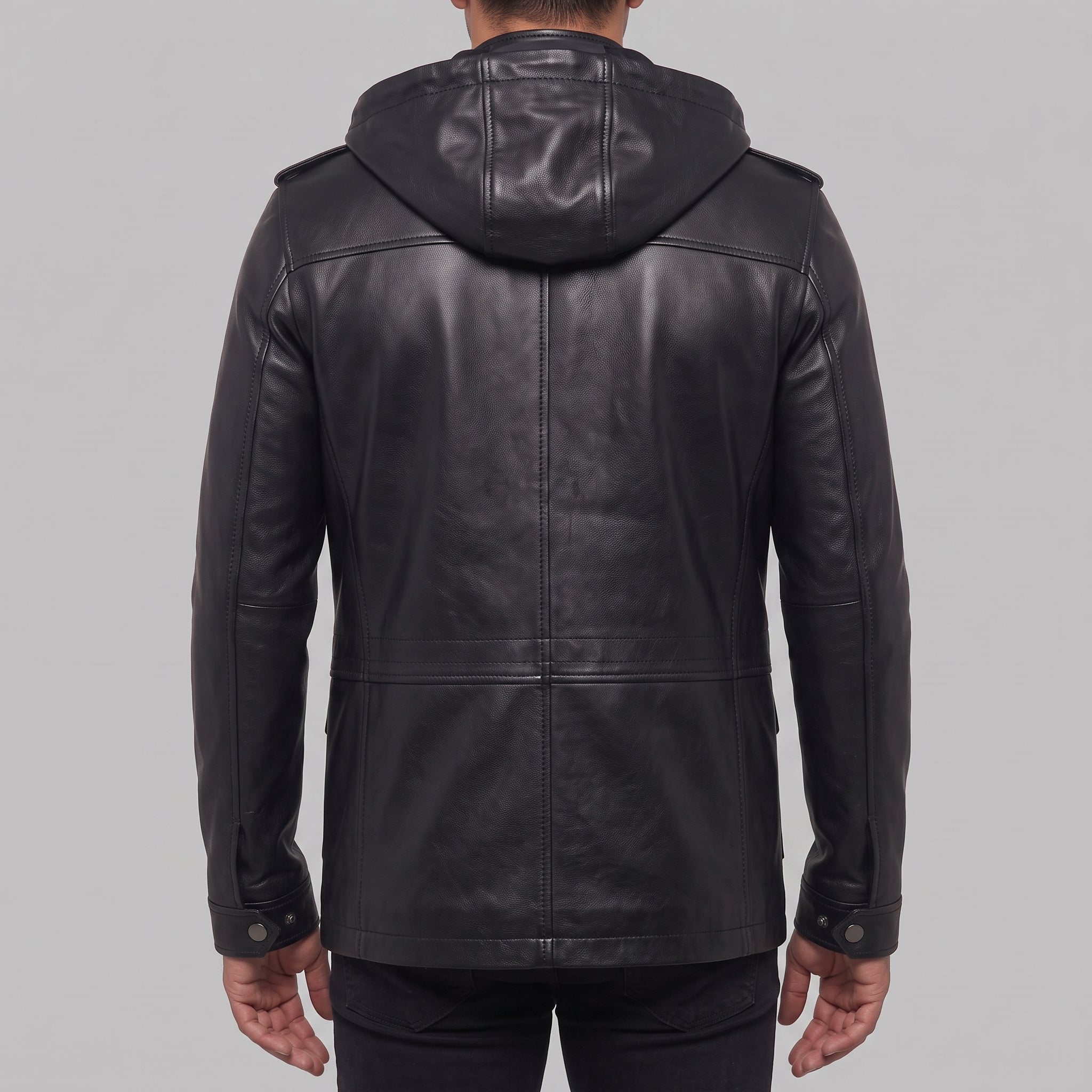 Men's Black Hooded Leather Biker Jacket — Cranshaw