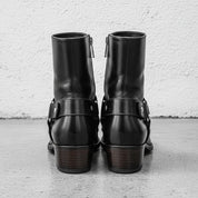 Mens Black Leather Ankle boots, Side zipper boots for men - back-view