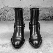 Mens Black Leather Ankle boots, Side zipper boots for men - front-view