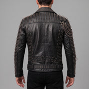 Men's Black Asymmetric-Zip Leather Biker Jacket — Acram