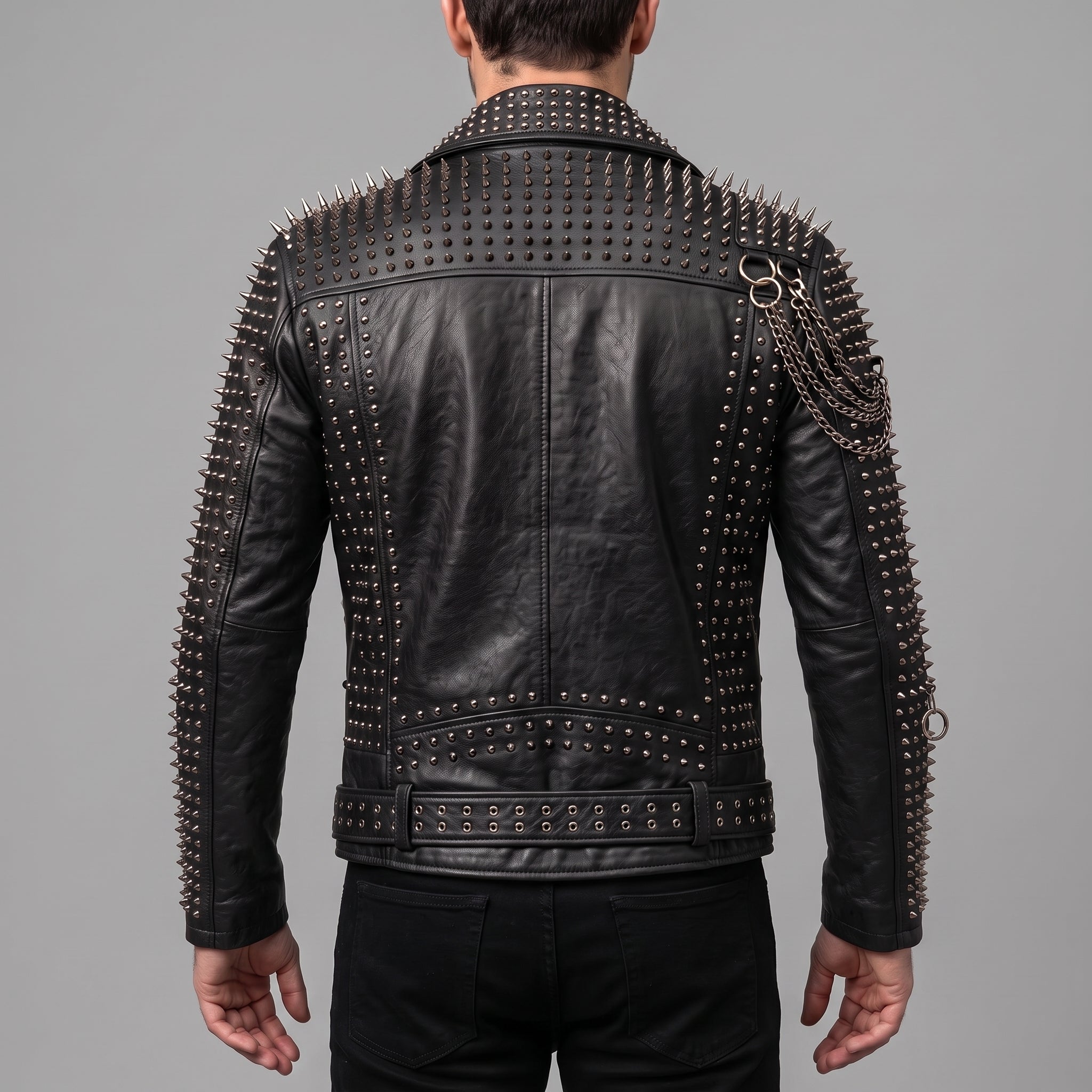 Men's Black Asymmetric-Zip Leather Biker Jacket — Acram