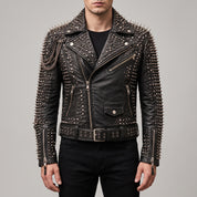 Men's Black Asymmetric-Zip Leather Biker Jacket — Acram