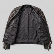 Men's Black Asymmetric-Zip Leather Biker Jacket — Acram
