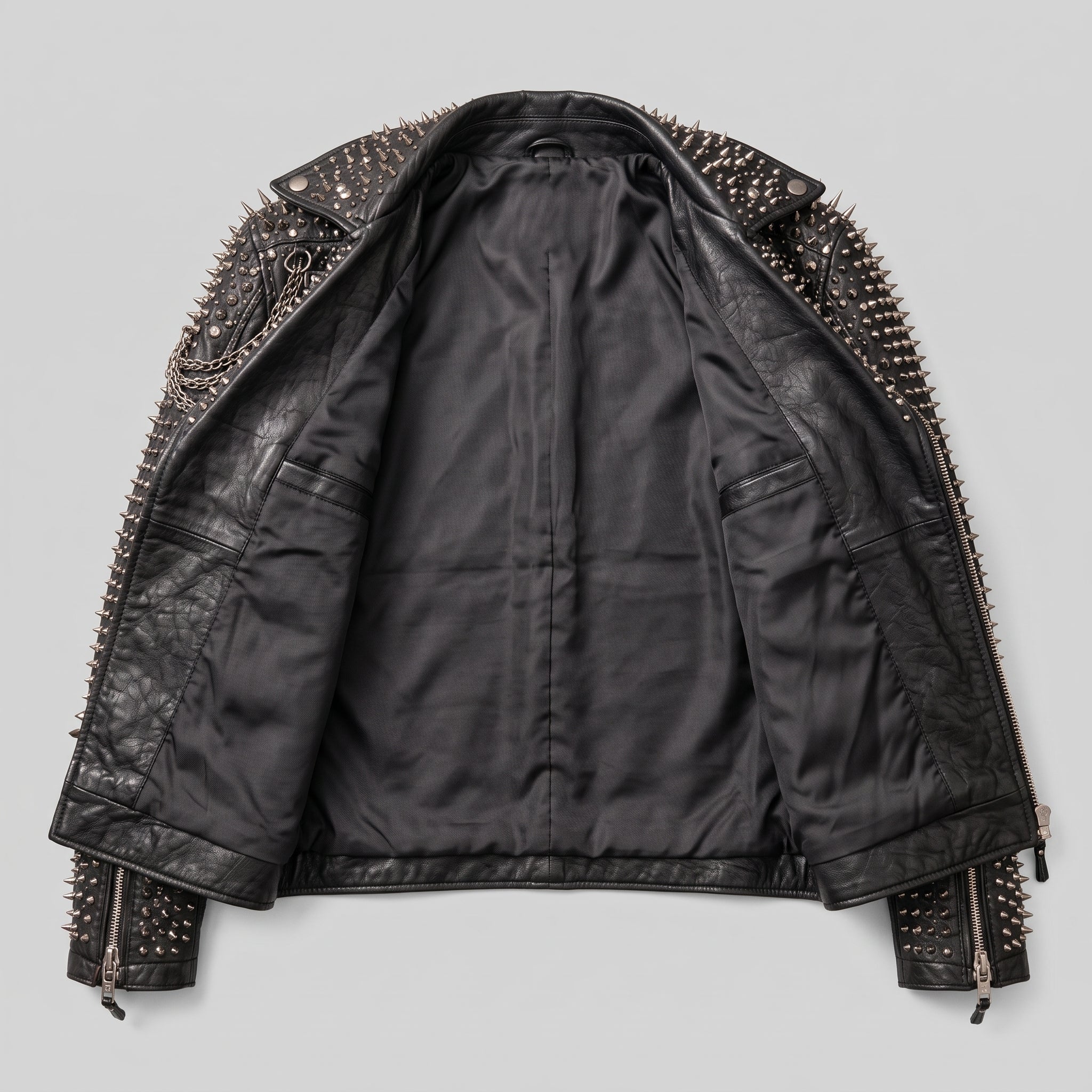 Men's Black Asymmetric-Zip Leather Biker Jacket — Acram