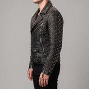 Men's Black Asymmetric-Zip Leather Biker Jacket — Acram