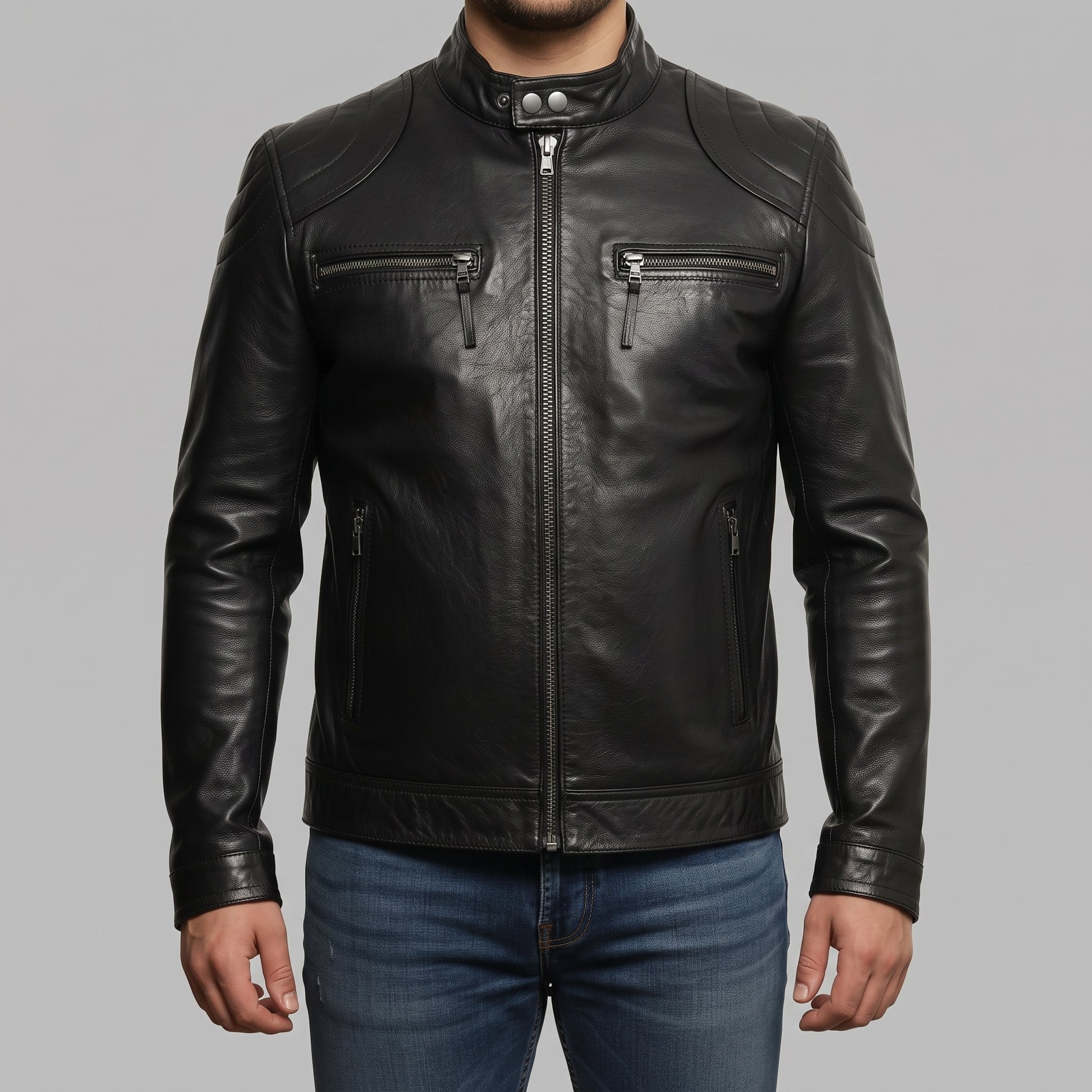 Men's Black Leather Biker Jacket — Aldwincle