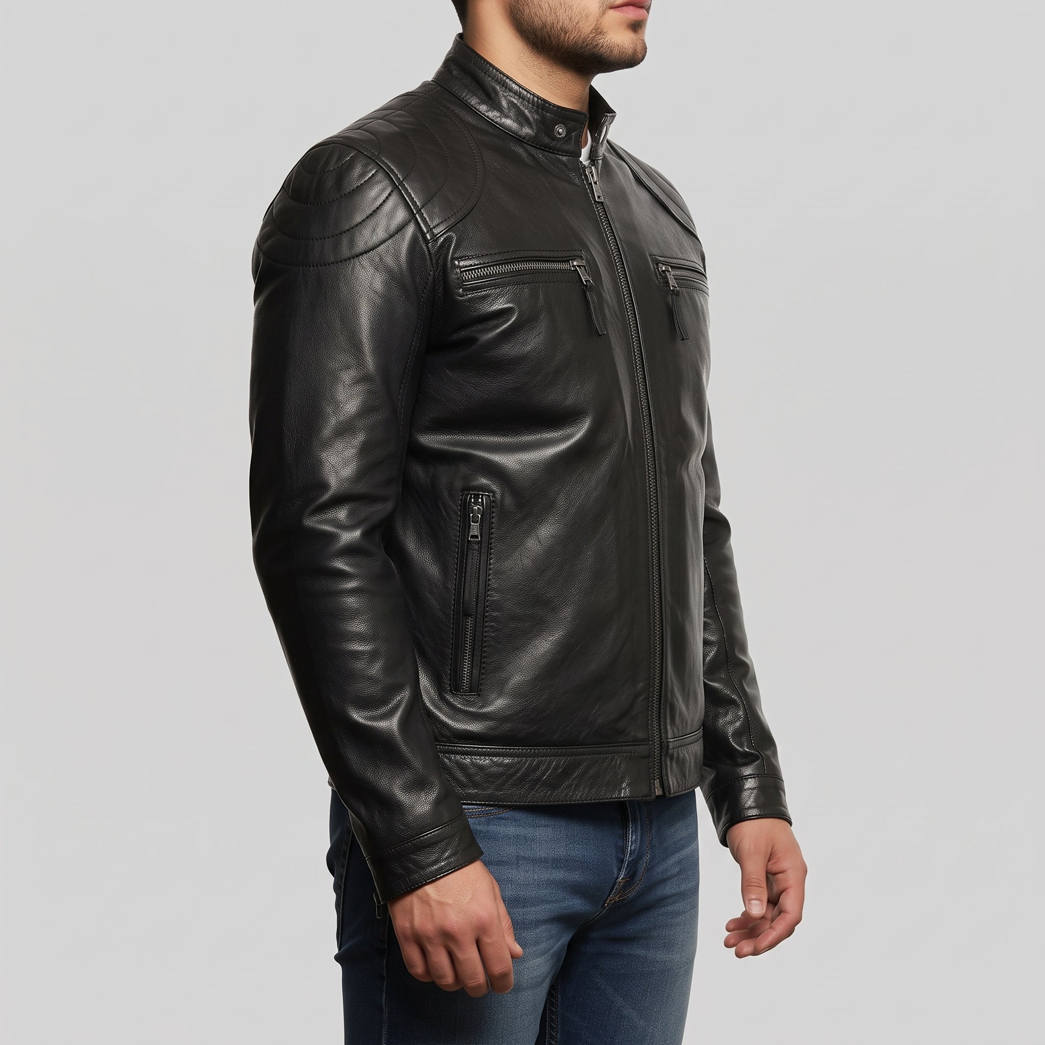 Men's Black Leather Biker Jacket — Aldwincle