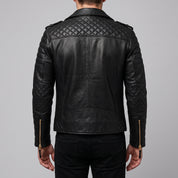 Men's Black Quilted Pebbled Leather Perfecto Biker Jacket — Alington