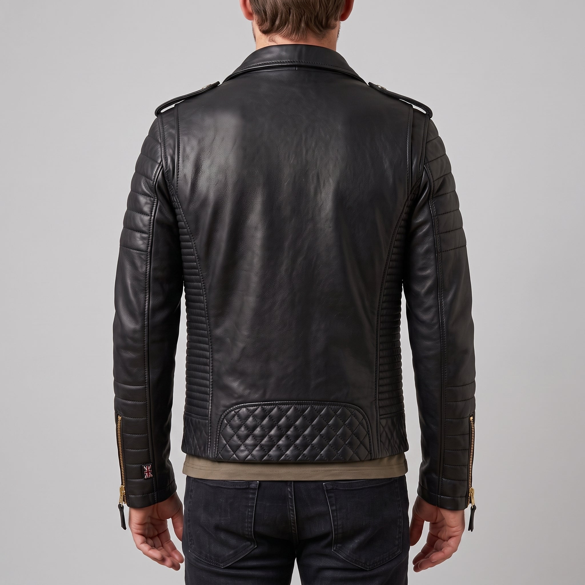 Men's Black Leather Biker Jacket — Ampleforth
