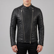 Men's Black Leather Biker Jacket — Ampleforth
