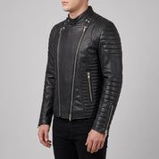 Men's Black Leather Biker Jacket — Ampleforth