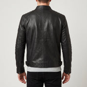 Men's Black Leather Cafe Racer Jacket — Amwell
