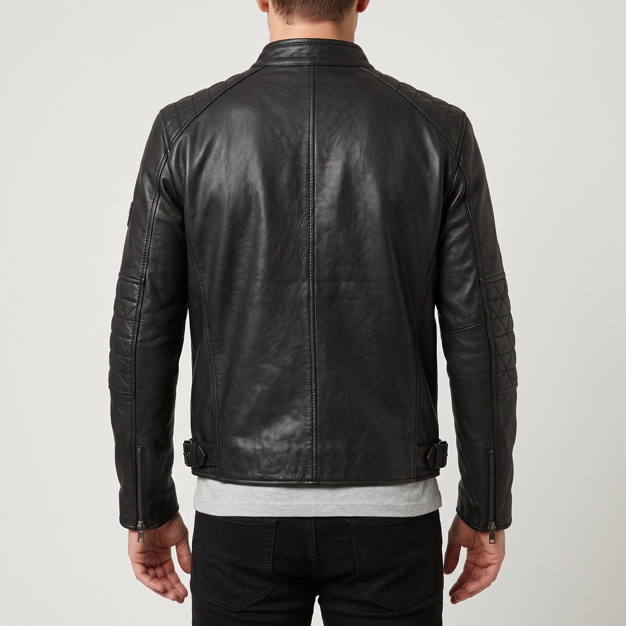 Men's Black Leather Cafe Racer Jacket — Amwell