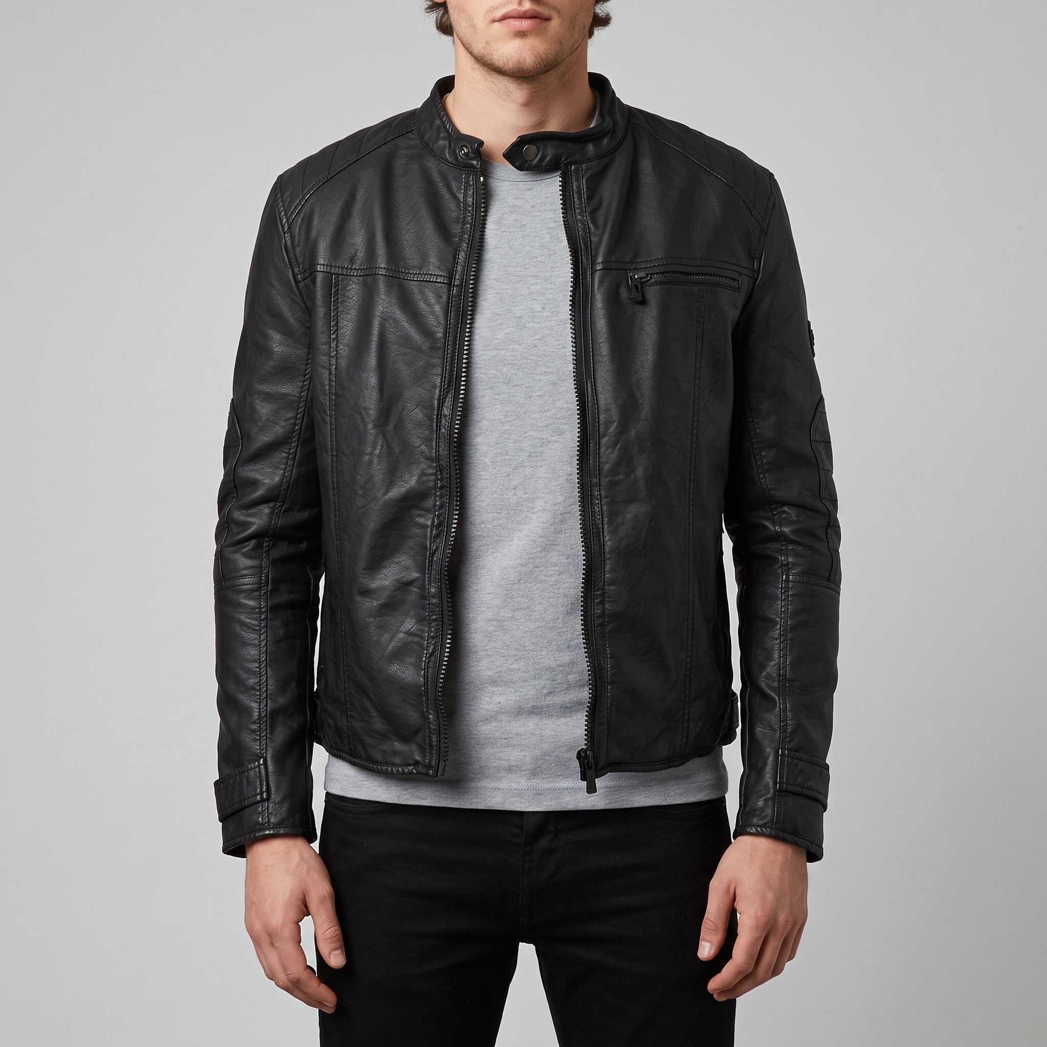 Men's Black Leather Cafe Racer Jacket — Amwell