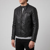Men's Black Leather Cafe Racer Jacket — Amwell