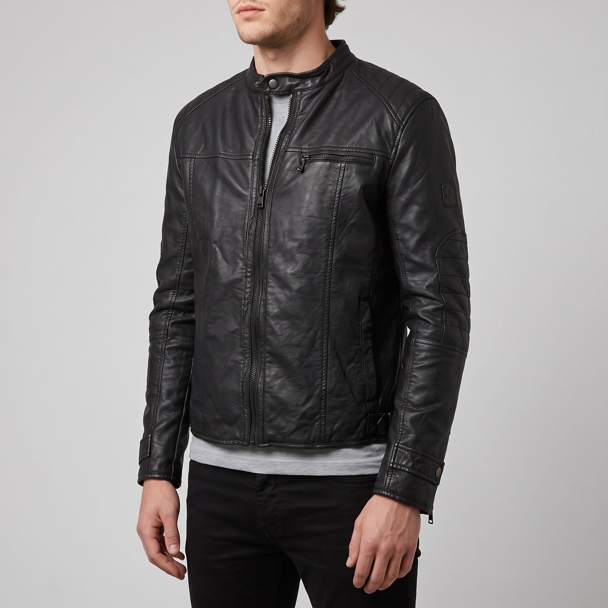 Men's Black Leather Cafe Racer Jacket — Amwell