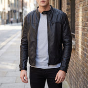 Men's Black Leather Cafe Racer Jacket — Amwell