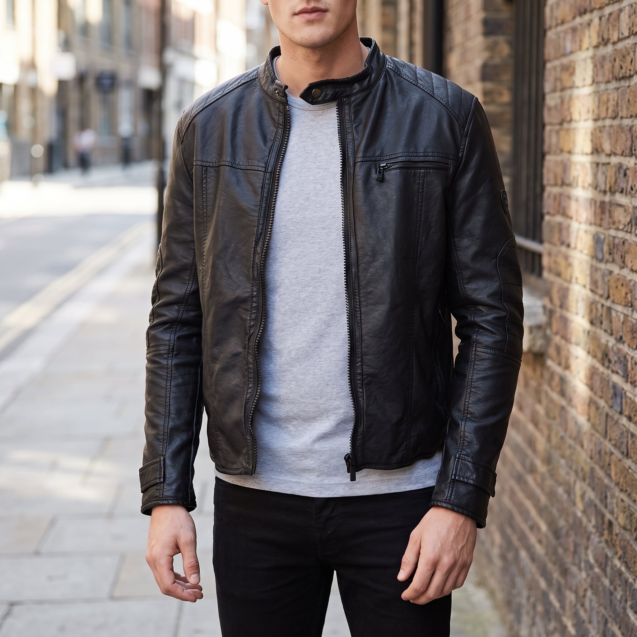 Men's Black Leather Cafe Racer Jacket — Amwell