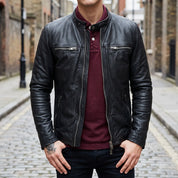 Men's Black Leather Cafe Racer Jacket — Appleford