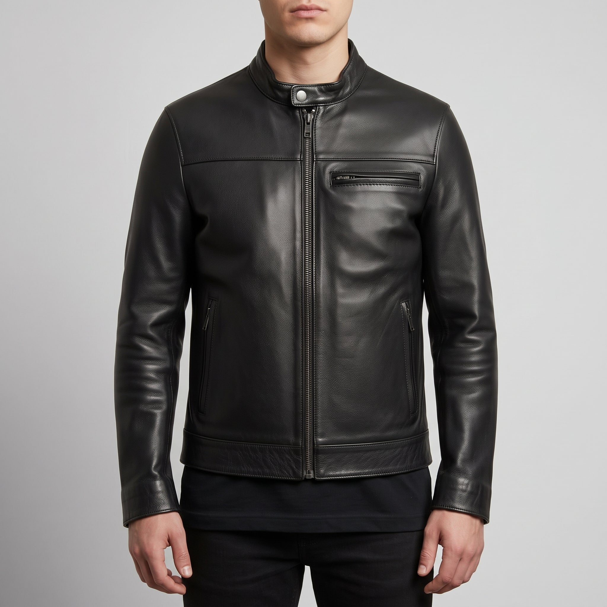 Men's Black Leather Biker Jacket — Applegarth