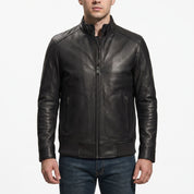 Men's Black Leather Biker Jacket — Austen