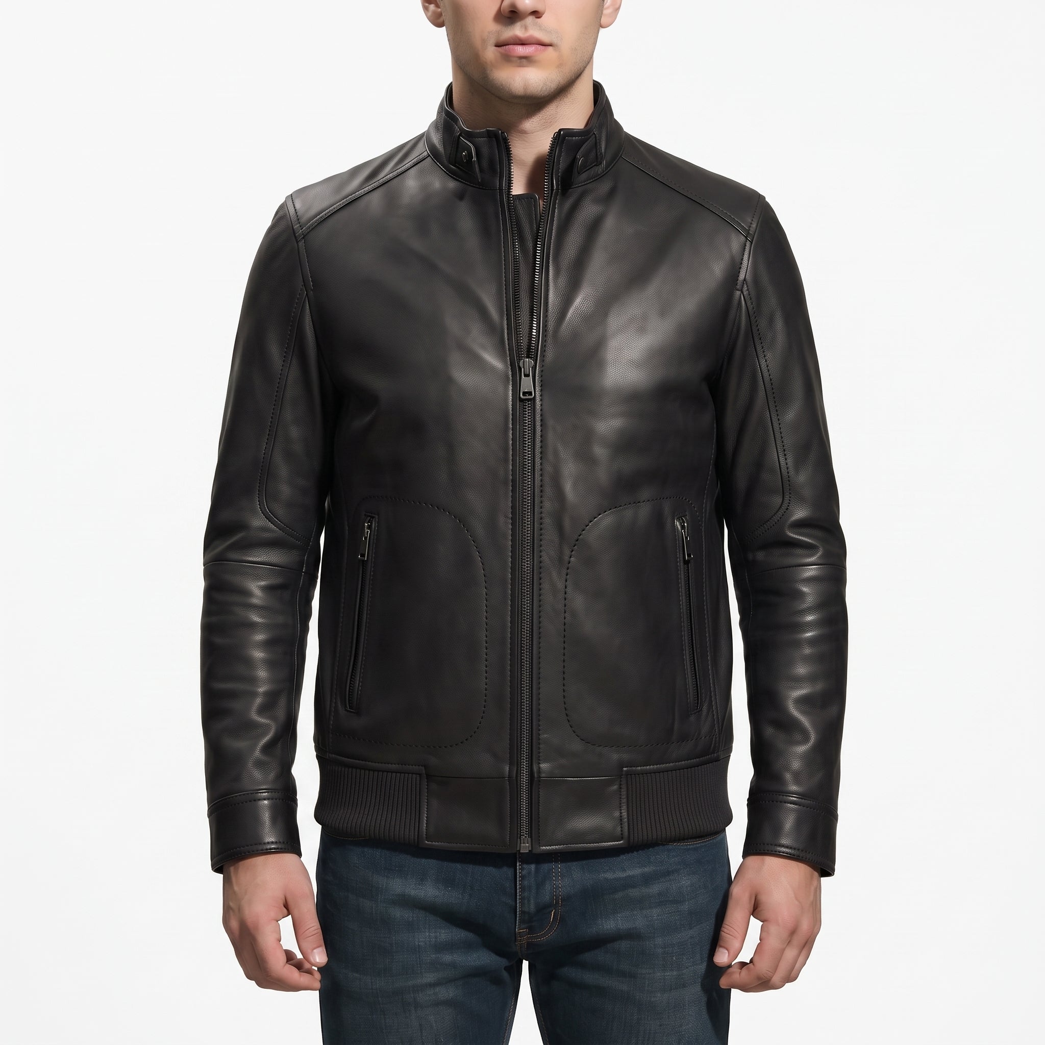 Men's Black Leather Biker Jacket — Austen