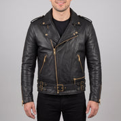 Men's Black Leather Biker Jacket — Bagnall