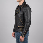 Men's Black Leather Biker Jacket — Bagnall