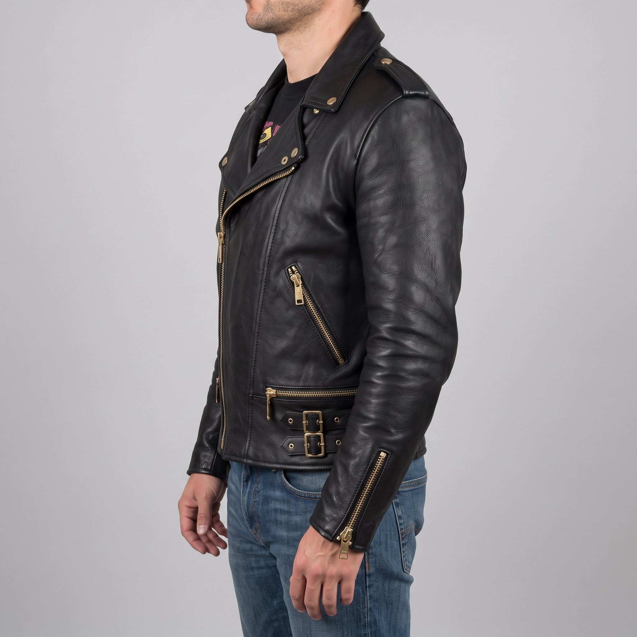 Men's Black Leather Biker Jacket — Bagnall