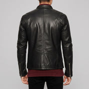Men's Black Leather Cafe Racer Jacket — Beighton