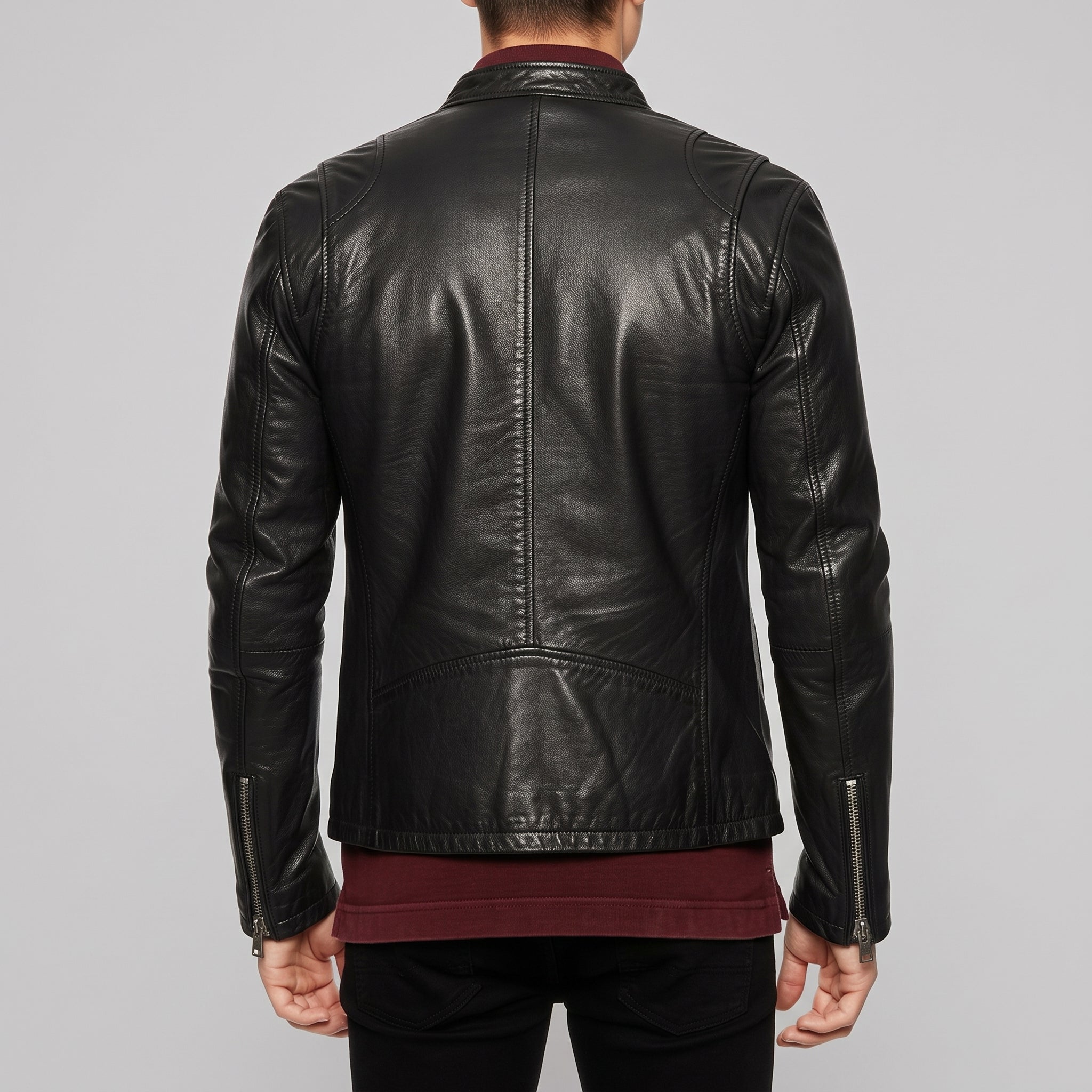 Men's Black Leather Cafe Racer Jacket — Beighton