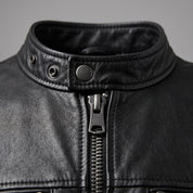 Men's Black Leather Cafe Racer Jacket — Beighton