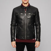 Men's Black Leather Cafe Racer Jacket — Beighton