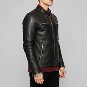 Men's Black Leather Cafe Racer Jacket — Beighton