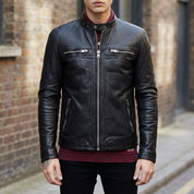Men's Black Leather Cafe Racer Jacket — Beighton