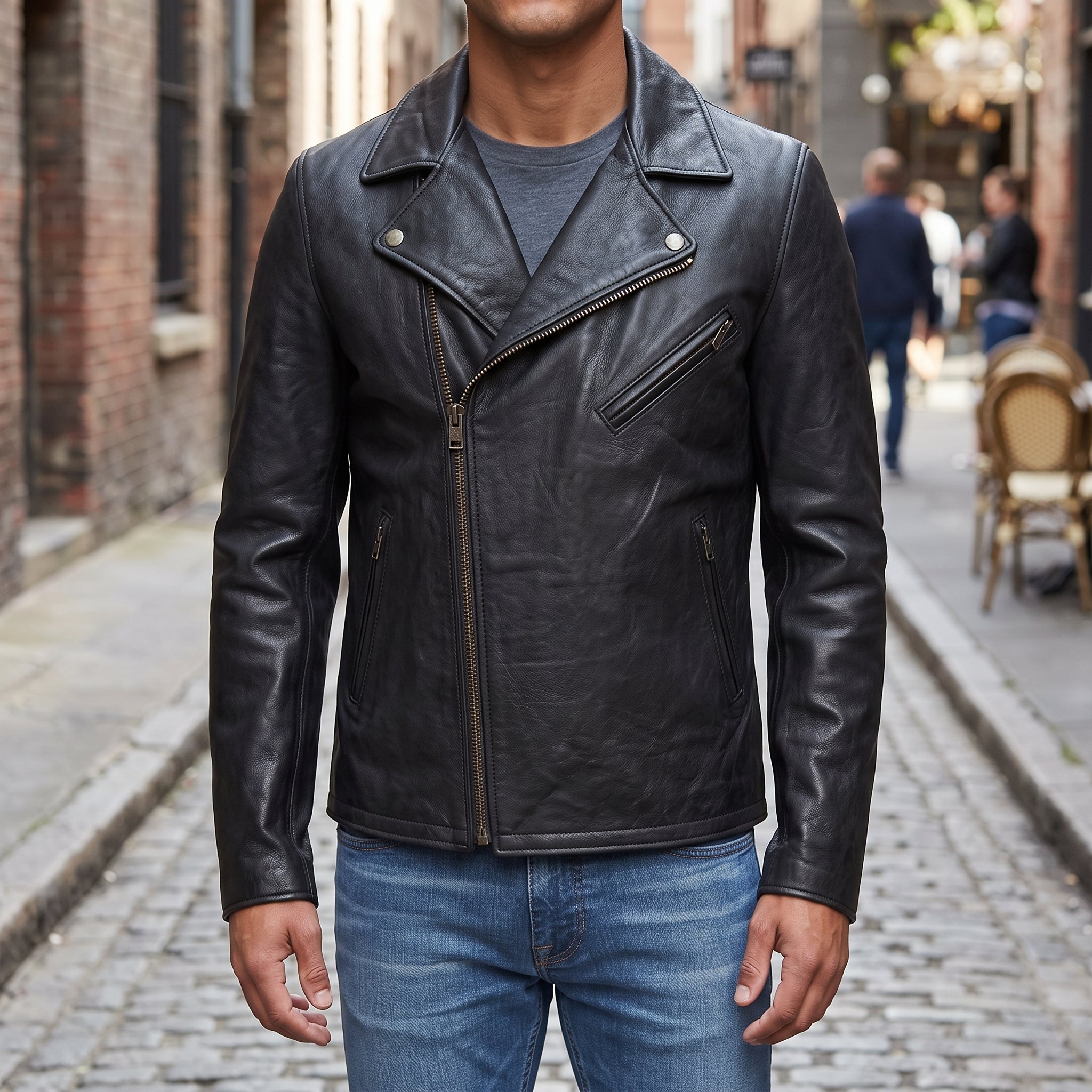 Men's Black Leather Biker Jacket — Belmont
