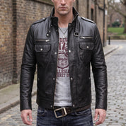 Men's Black Leather Field Jacket — Benedict