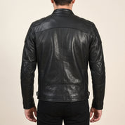 Men's Black Leather Cafe Racer Jacket — Bickleigh