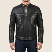 Men's Black Leather Cafe Racer Jacket — Bickleigh