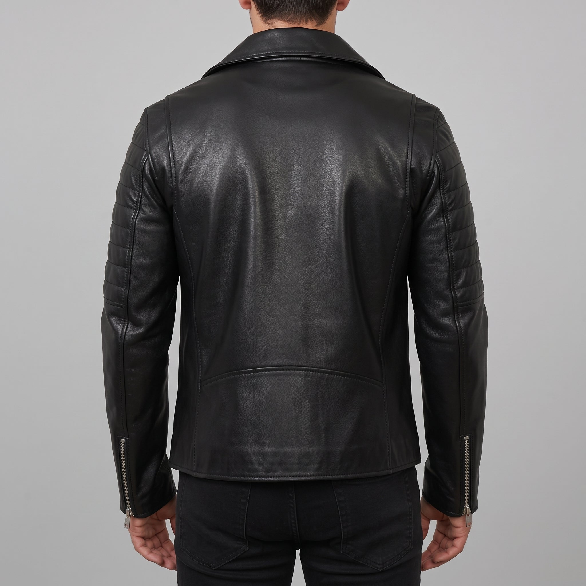 Men's Black Leather Biker Jacket — Bickley