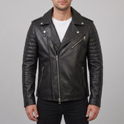 Men's Black Leather Biker Jacket — Bickley